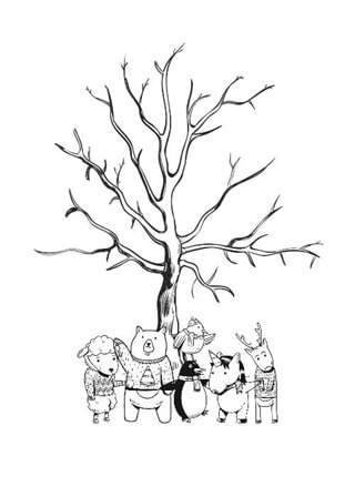 Fingerabdruck-Poster mit Holz und einzigartigen Tieren